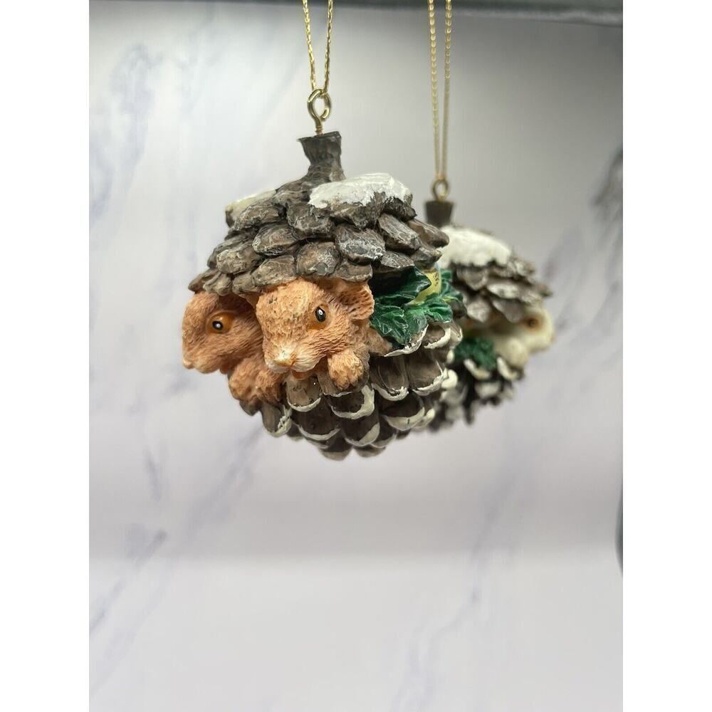 Vintage Woodland Creatures Set of 2 Pinecone Christmas Ornament -‎
